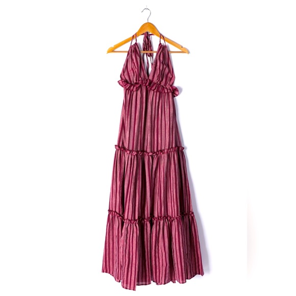 Lulus Dresses & Skirts - Nwt Lulu’s Burgundy Striped Halter Maxi Dress Size XL